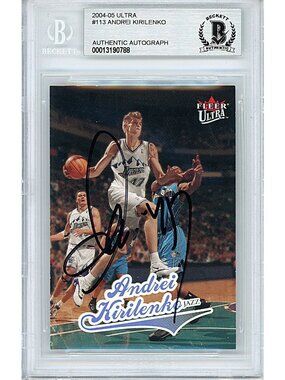 Andrei Kirilenko Signed 2004-05 Fleer Ultra #113 Utah Jazz Beckett BAS Slab Auto